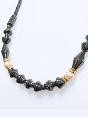 Vintage 90s Convertible Necklace Bracelet Combo Costume Hematite Pearl Beaded